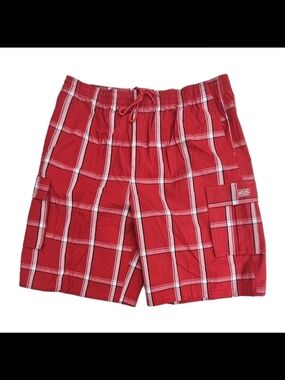 Shaka Wear Men's Plaid Cargo Shorts Red Black 4XL Baggy Streetwear NWT